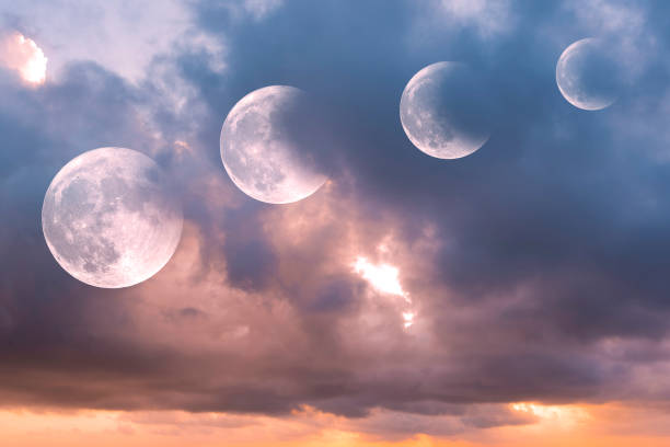Steps of moon eclipse, lunar eclipse during sunrise, background Steps of moon eclipse, lunar eclipse during sunrise, background lunar eclipse stock pictures, royalty-free photos & images