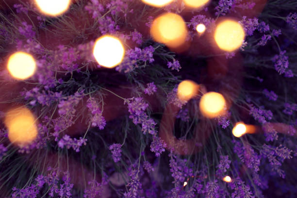 istock Lavender background with golden bokeh circles. 1221341986