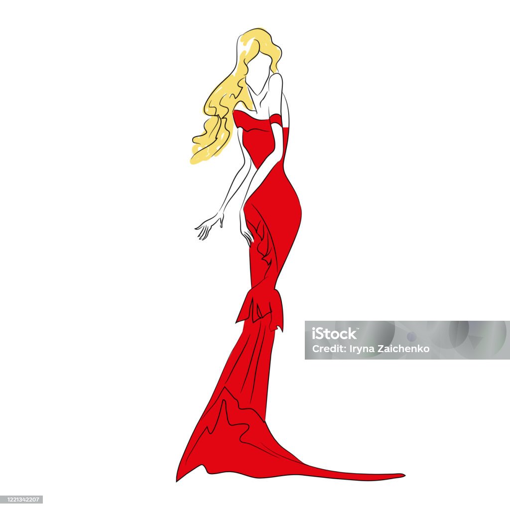 Phác Thảo Thời Trang Vector Người Mẫu Tóc Vàng Xinh Đẹp Đứng Trong ...