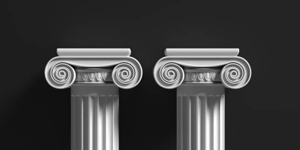 istock Marble pillars columns classic greek against black background. 3d illustration 1221342518