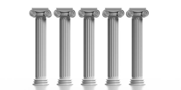 istock Four marble pillars columns classic greek isolated against white background. 3d illustration 1221342758