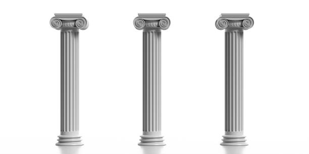 istock Three marble pillars columns classic greek isolated against white background. 3d illustration 1221342833