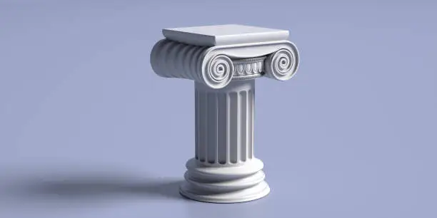 Photo of Marble pillar column classic greek against blue background. 3d illustration