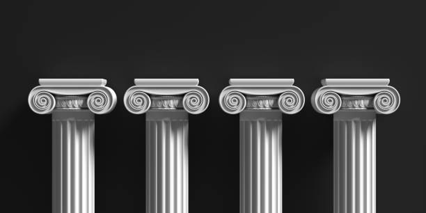 istock Marble pillars columns classic greek against black background. 3d illustration 1221343058