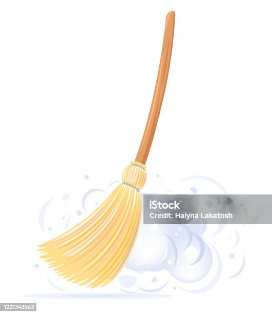 Big Yellow Broom Sweep Dust Stock Illustration - Download Image Now - Sweeping, Flooring, Dust