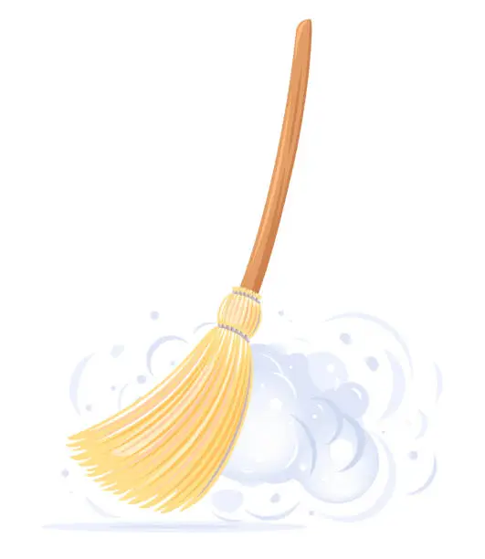 Vector illustration of Big yellow broom sweep dust