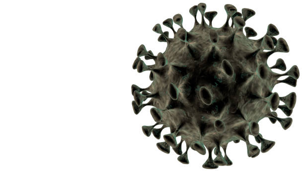 istock Covid-19 virus cell on white background in 3D rendering. 1221343922