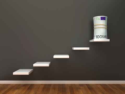 Steps with Euro Money Roll - 3D Rendering
