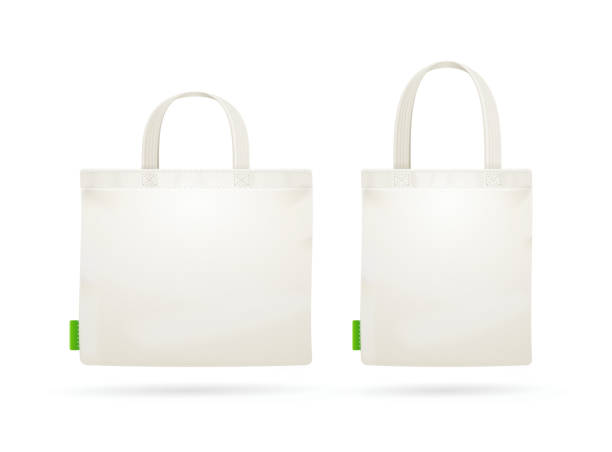 Realistic Detailed 3d Tote Bag Set. Vector Realistic Detailed 3d White Blank Tote Bag Empty Template Mockup Set. Vector illustration of Mock Up Bags reusable bag stock illustrations