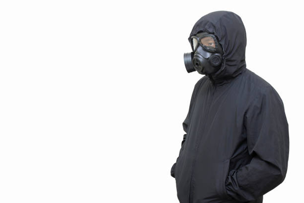 man wear gas mask isolate on white back ground clipping path