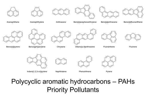 priorität schadstoffe, polyzyklische aromatische kohlenwasserstoffe, pak - carcinogens stock-grafiken, -clipart, -cartoons und -symbole