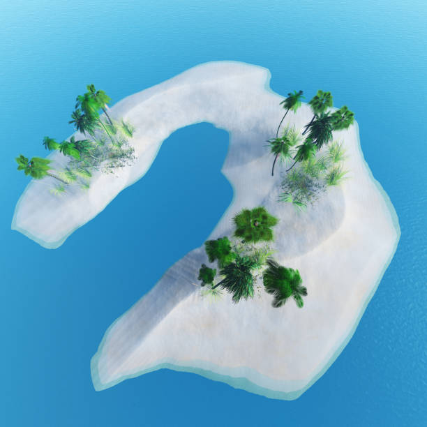istock 3D tropical island with palm trees and clear blue sea 1221353866