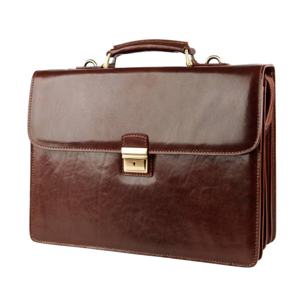 istock Business bag or case in brown leather isolated on white 1221354872