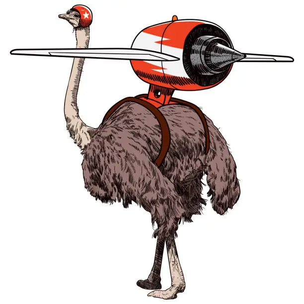 Vector illustration of Jet pack ostrich
