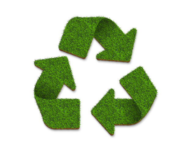 istock Recycle icon logo from green grass texture isolated on white background 1221356939