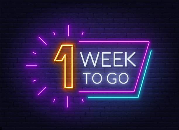 One week to go neon sign on brick wall background. One week to go neon sign on brick wall background. Vector illustration. number 1 stock illustrations