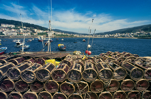 Baskets or pound net for fishing in the port of Corcubión in coast of death