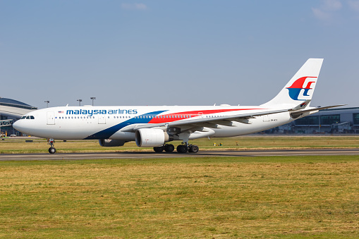 Guangzhou, China – September 23, 2019: Malaysia Airlines Airbus A330 airplane at Guangzhou airport (CAN) in China. Airbus is a European aircraft manufacturer based in Toulouse, France.