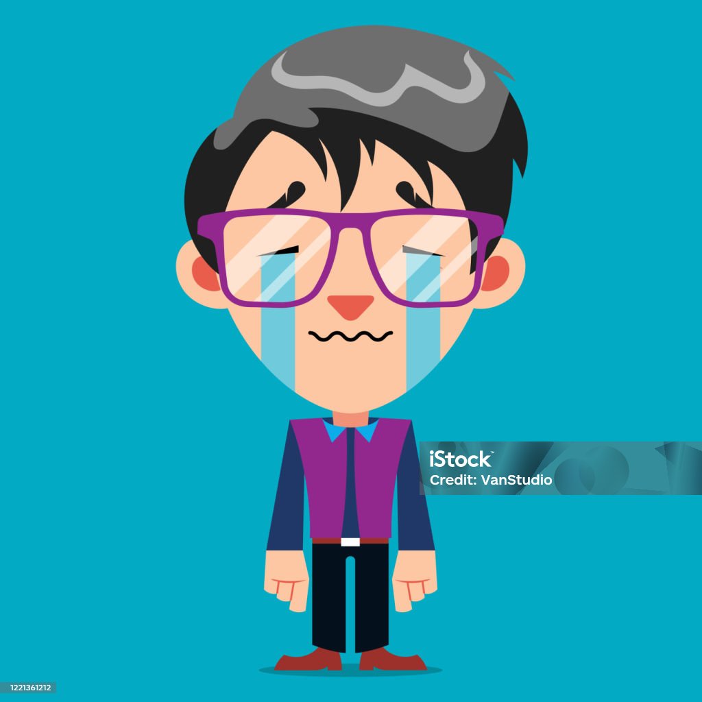 Crying Guy Cartoon Character With Glasses Stock Illustration - Download Image Now - Adult, Black Hair, Blue - iStock Crying Guy Cartoon Character With Glasses Stock Illustration - Download Image Now - Adult, Black Hair, Blue - iStock