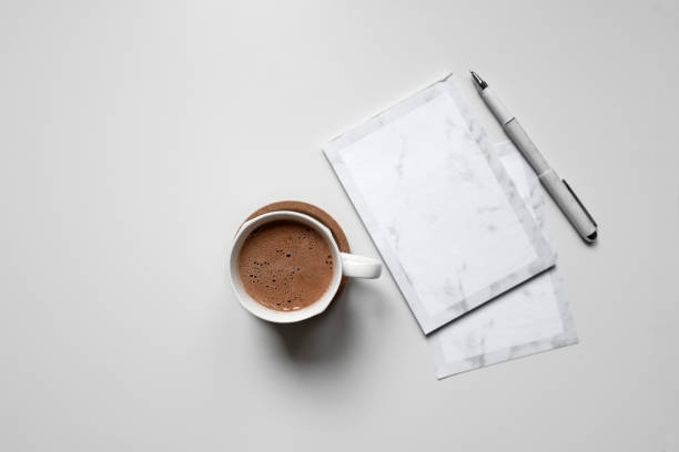 istock Cup of hot chocolate on a white background. Top view 1221361892