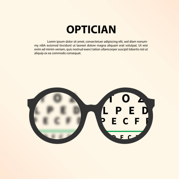 ilustraciones, imágenes clip art, dibujos animados e iconos de stock de gafas con carta de ojos. - looking eyesight optometrist focus