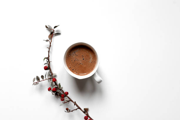 istock Cup of hot chocolate on a white background. Top view 1221362025