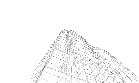 Vector Wireframe Model Of A Building Stock Illustration - Download ...