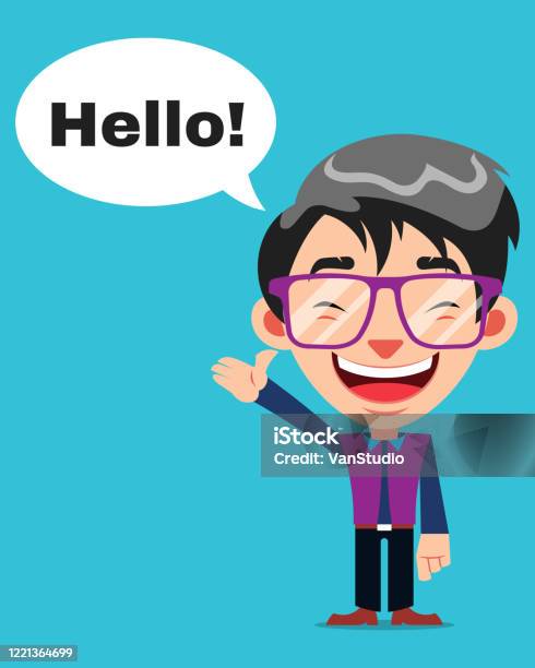 Funny Guy Cartoon Character With Glasses Say Hello Expression Stock  Illustration - Download Image Now - iStock
