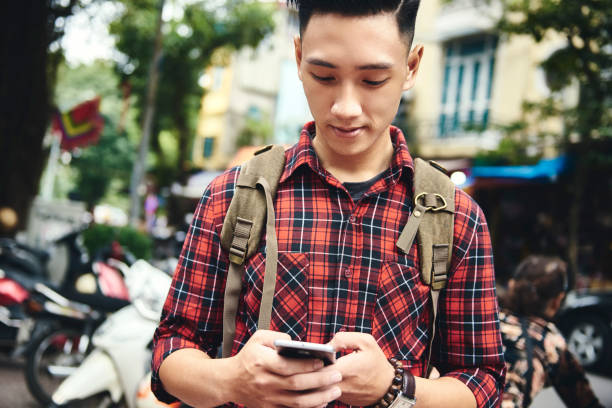 istock Tourist enjoying the free Internet 1221365295