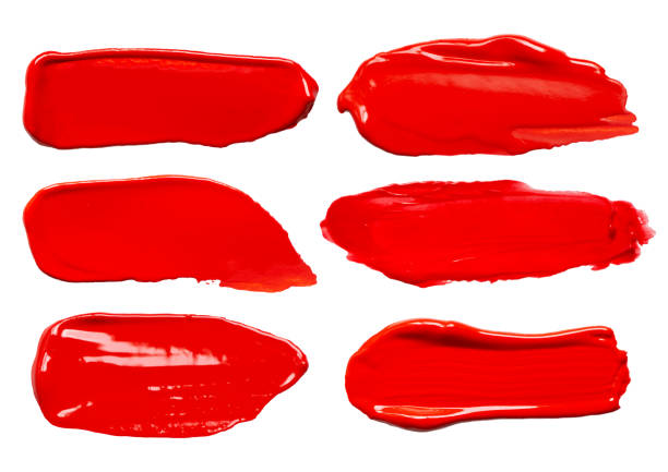 istock Set of vector red glossy paint texture isolated on white - acrylic banners 1221365909