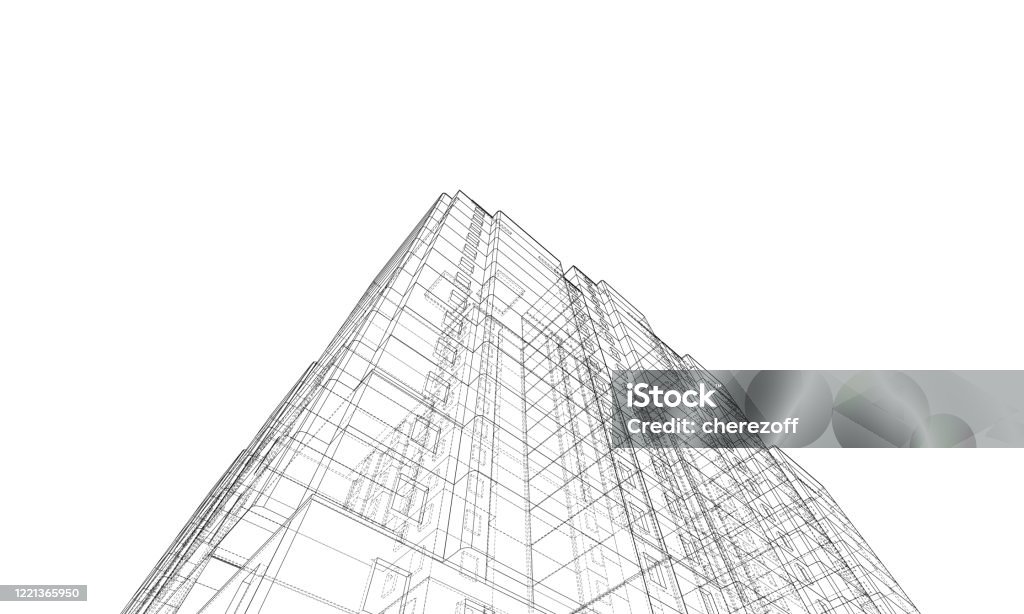 Vector Wireframe Model Of A Building Stock Illustration - Download ...