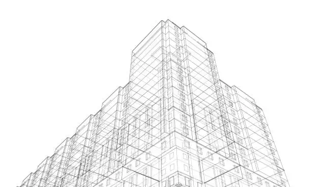Vector illustration of Vector wire-frame model of a building