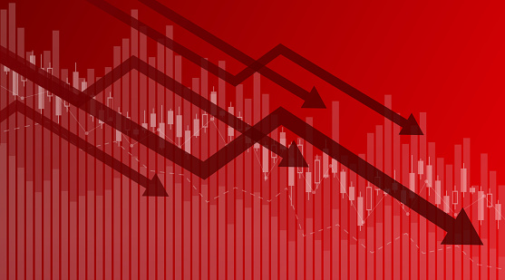 Crisis. Graphs and charts templates. Business infographics. Statistic and data, bankruptcy, financial crisis, money loss, down arrow, economy reduction. Financial chart. Vector illustration