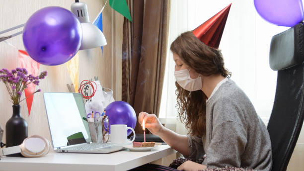 Woman celebrating birthday from home