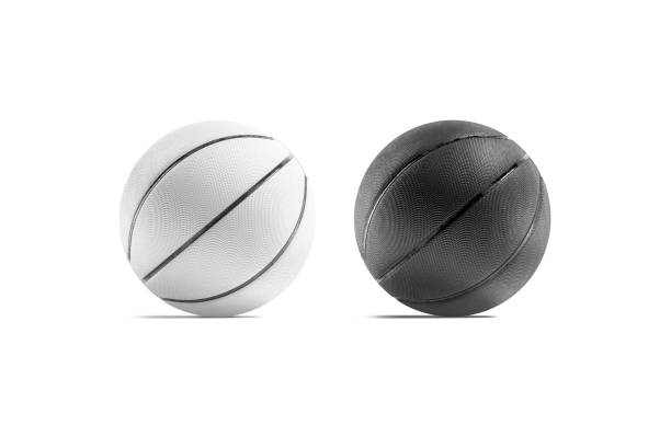 istock Blank black and white rubber basketball ball mockup set, isolated 1221368962