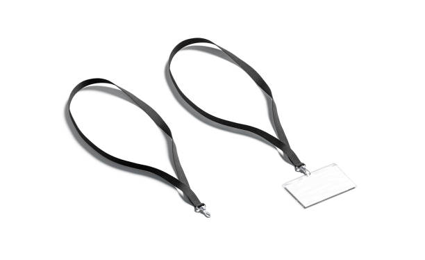 istock Blank black lanyard with horizontal name badge mockup, side view 1221371157