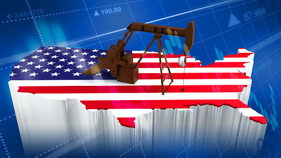 Oil industry concept on flag background. 3D Illustration.
