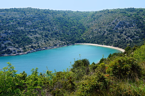 Beautiful turquoise sea lagoon and beach in the unpolluted environment on Istria peninsula
