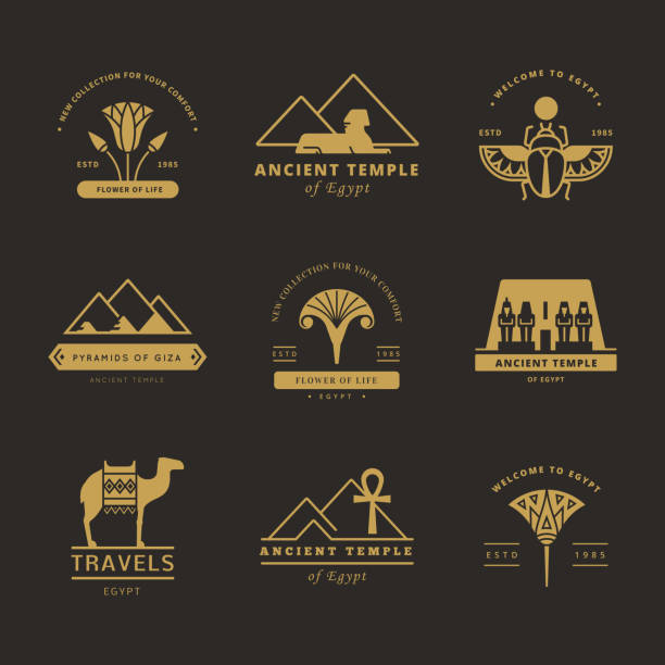 ilustrações de stock, clip art, desenhos animados e ícones de a large collection of vector logos on travel, egypt and abstract topics - cultura egípcia