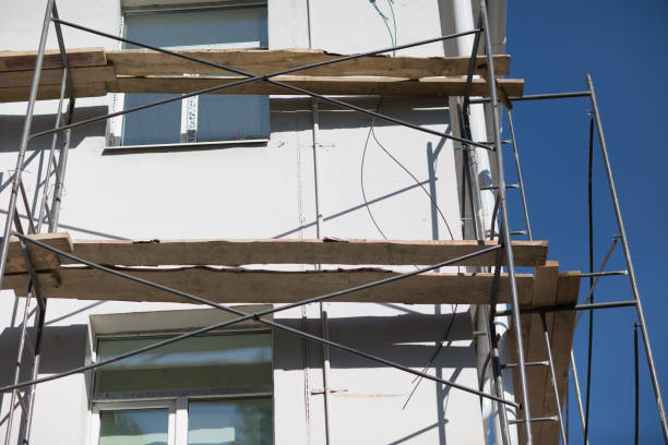 istock Scaffolding on building in the city 1221374143