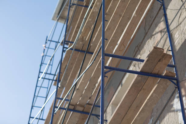 istock Scaffolding on building in the city 1221374180