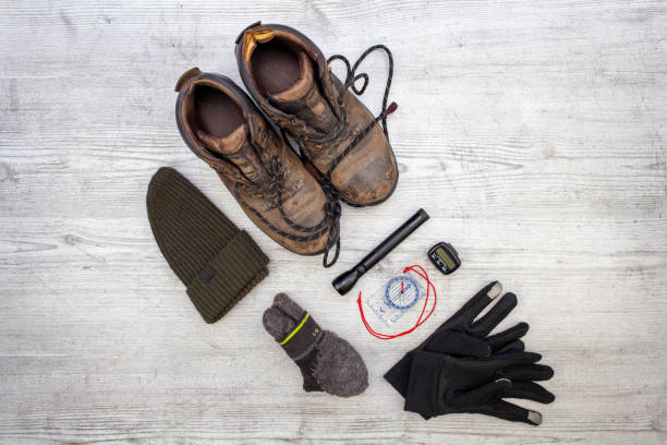 istock Walking and hiking equipment flat lay composition 1221374418