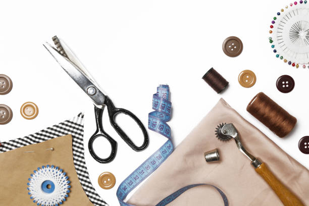 istock Set of different sewing items isolated on white background 1221378156