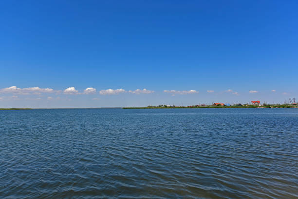 Calm in the sea bay. Berdyansk Spit is located in the north of the Azov Sea, separating the Gulf of Berdyansk from the sea. Currently, the Berdyansk Spit is located in the city limits of Berdyansk.