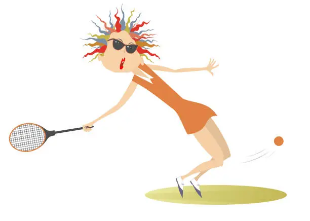 Vector illustration of Young woman playing tennis isolated illustration