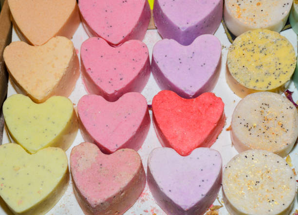 istock Natural artisan heart shaped soaps for sale. 1221379662
