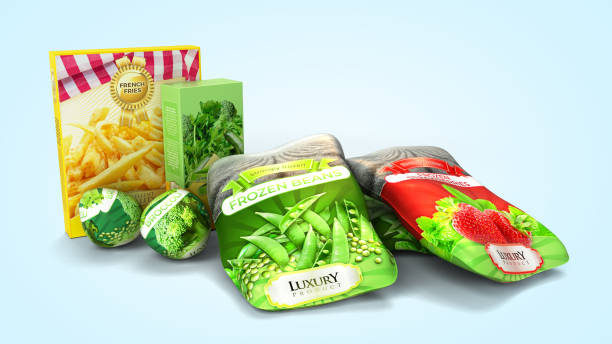 istock fresh food different packs of vegetables 3d render on blue gradient 1221379867