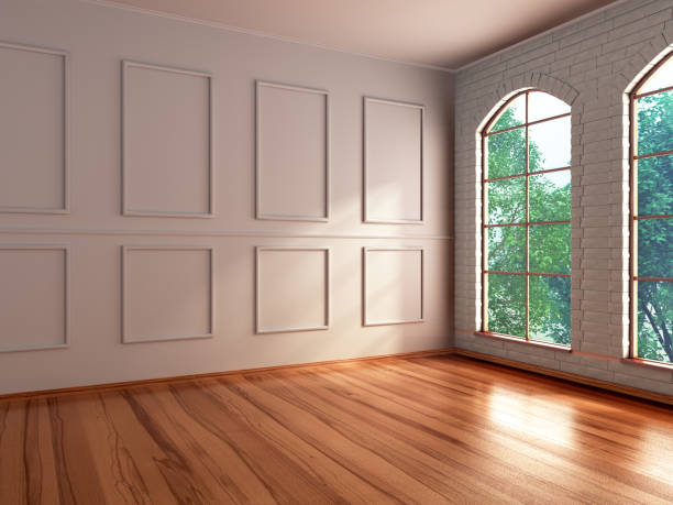 istock empty bright room with a window and sunbeams on the walls 1221380175
