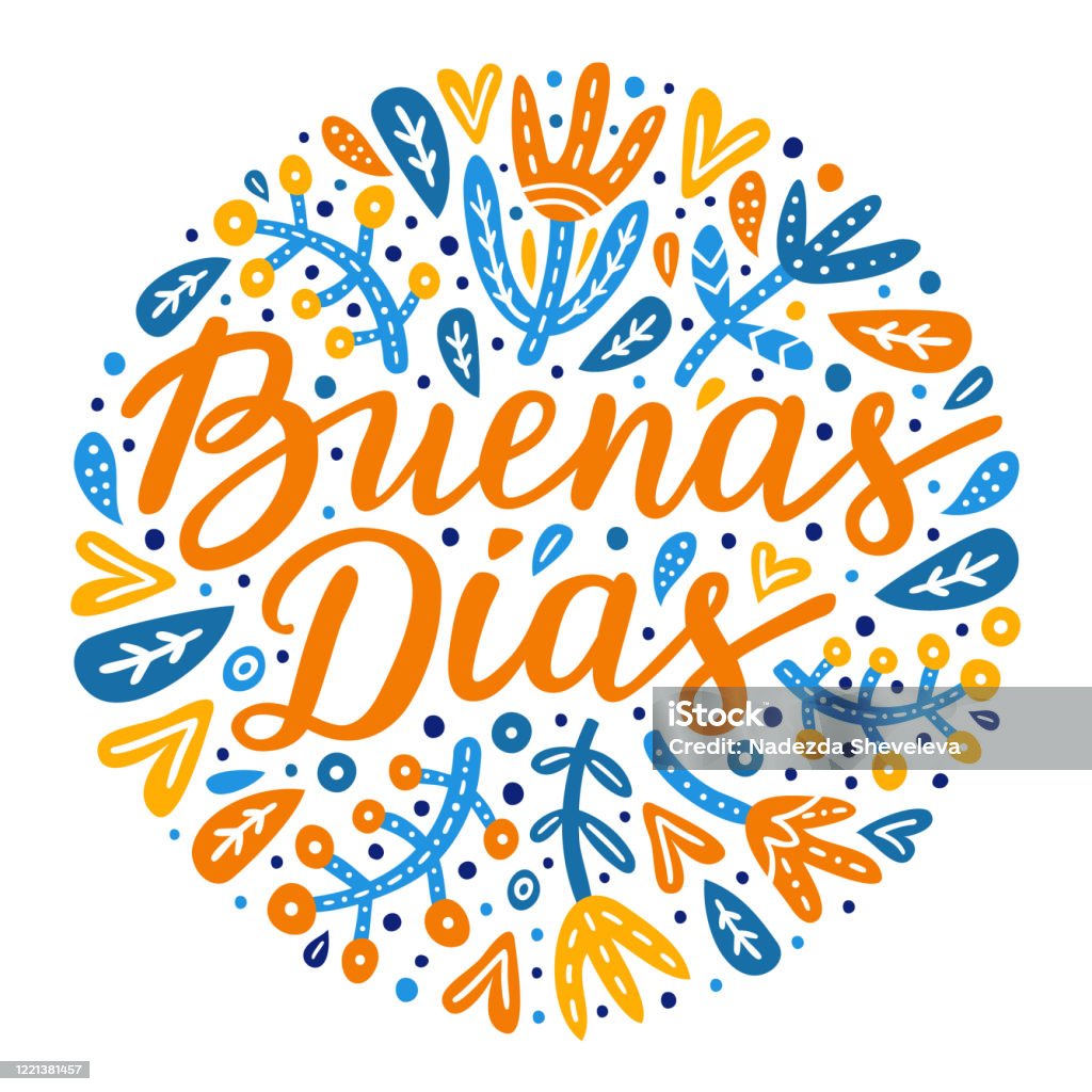 Vetores de Bom Dia Desenhado Com A Inscrição Em Espanhol Flor Deixa Fundo De Círculo Colorido e mais imagens de Acordar - iStock Vetores de Bom Dia Desenhado Com A Inscrição Em Espanhol Flor Deixa Fundo De Círculo Colorido e mais imagens de Acordar - iStock