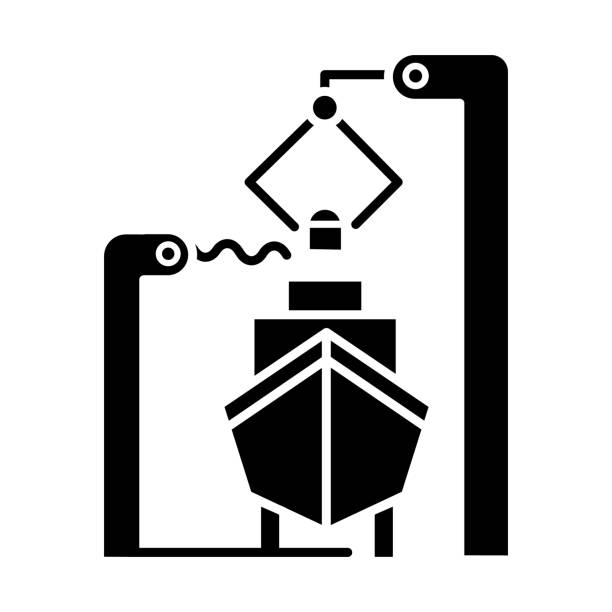 illustrazioni stock, clip art, cartoni animati e icone di tendenza di icona del glifo dell'industria navale. manutenzione meccanica della barca. fissaggio e riparazione delle navi. costruzione tecnica del veicolo nautico. simbolo di siluetta. spazio negativo. illustrazione isolata vettoriale - shipbuilder